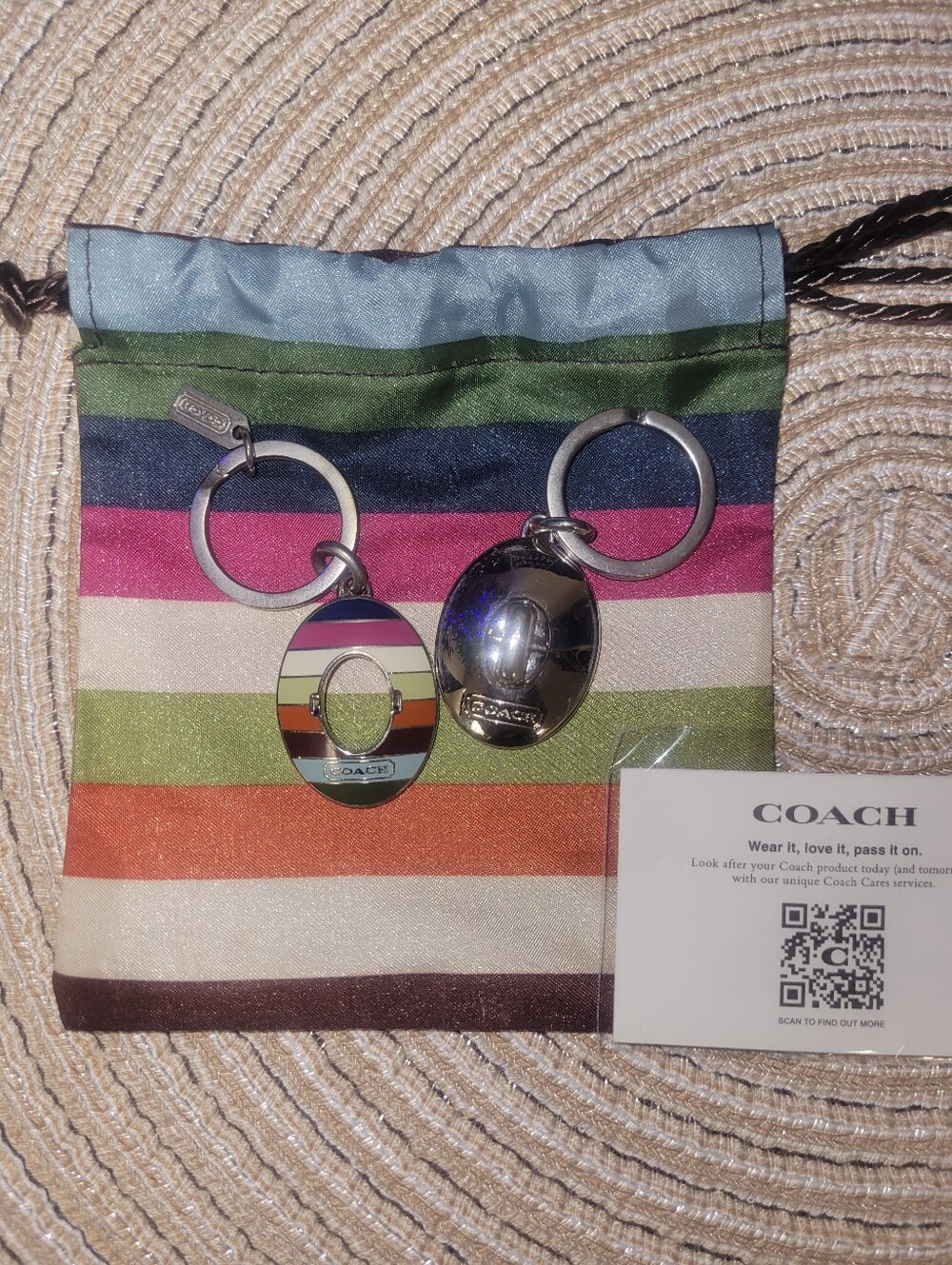 Vintage Y2K Coach Legacy Stripe Turnlock Valet Keychain #92529 - Picture 4 of 5